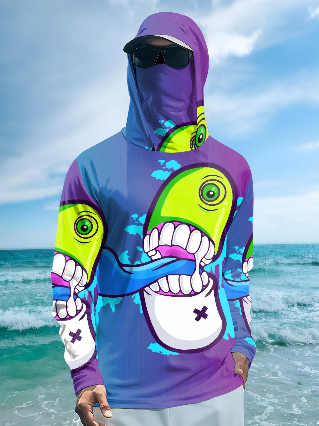 Monstera - Men Cartoon Monster Graffiti Fishing Hoodie