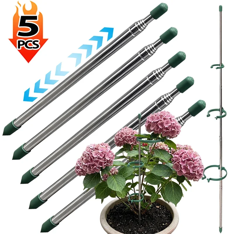 Plant Support Stake - 5/1PCS Retractable Plant Support Ring Green