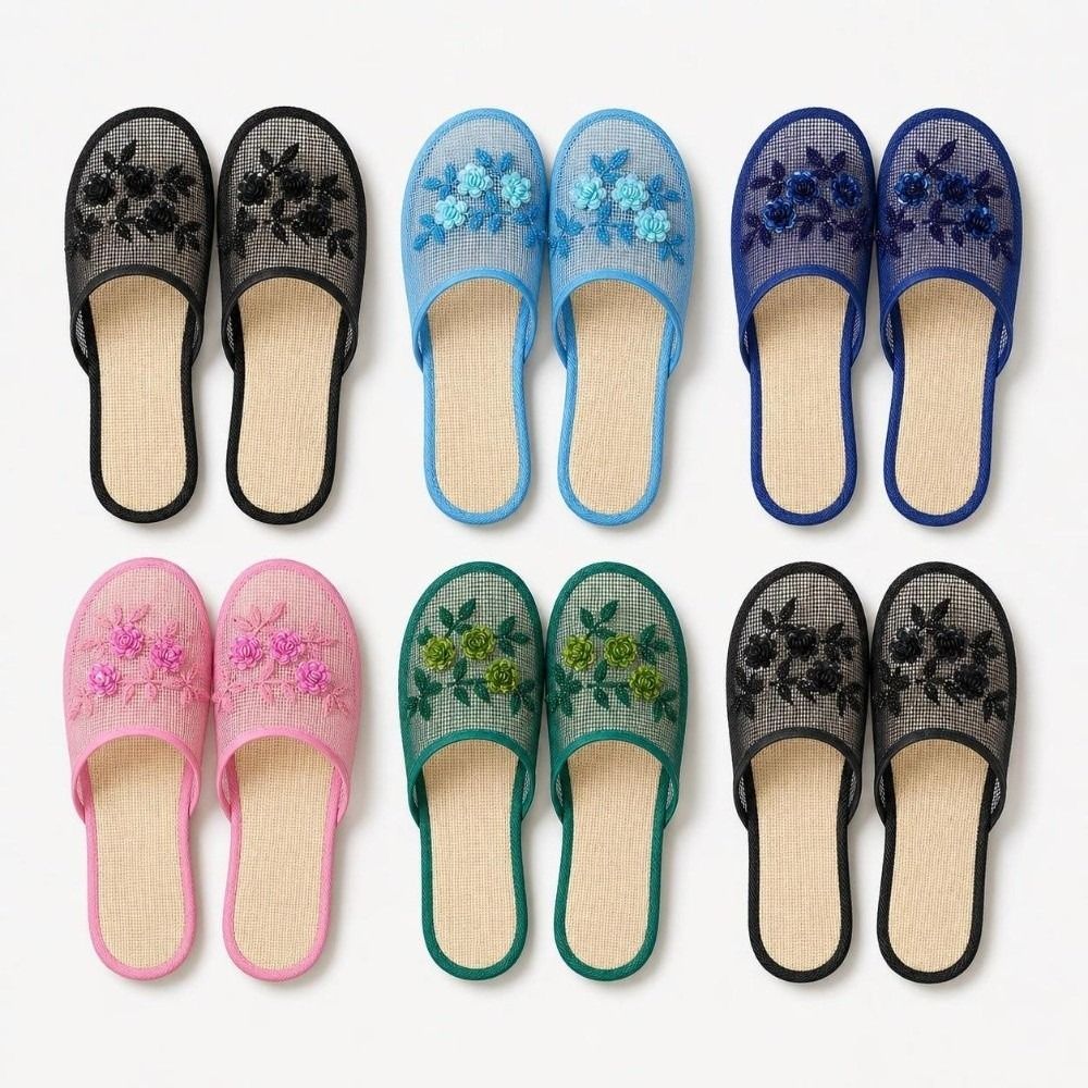 Indoor Plants - Casual Flower Embroidery Mesh Sandals Soft